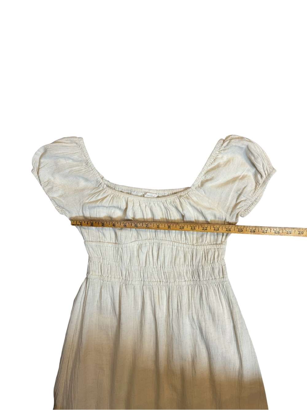 SIM & SAM Cream Linen Blend Smocked Midi Dress Size M Cottagecore Boho - Picture 4 of 6